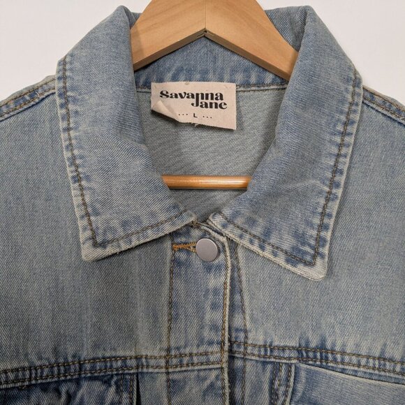 Savanna Jane Jean Jacket Women's Large Distressed Embroidered Pink Stars Sequins - Picture 7 of 16